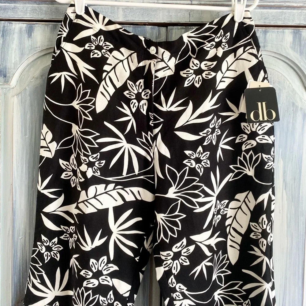 David Brooks Black and Cream Linen Blend Pants - Picture 3 of 11